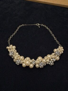 ✨ Statement Pearl & Crystal Cluster Necklace – Elegant Bridal / Formal Jewelry ✨